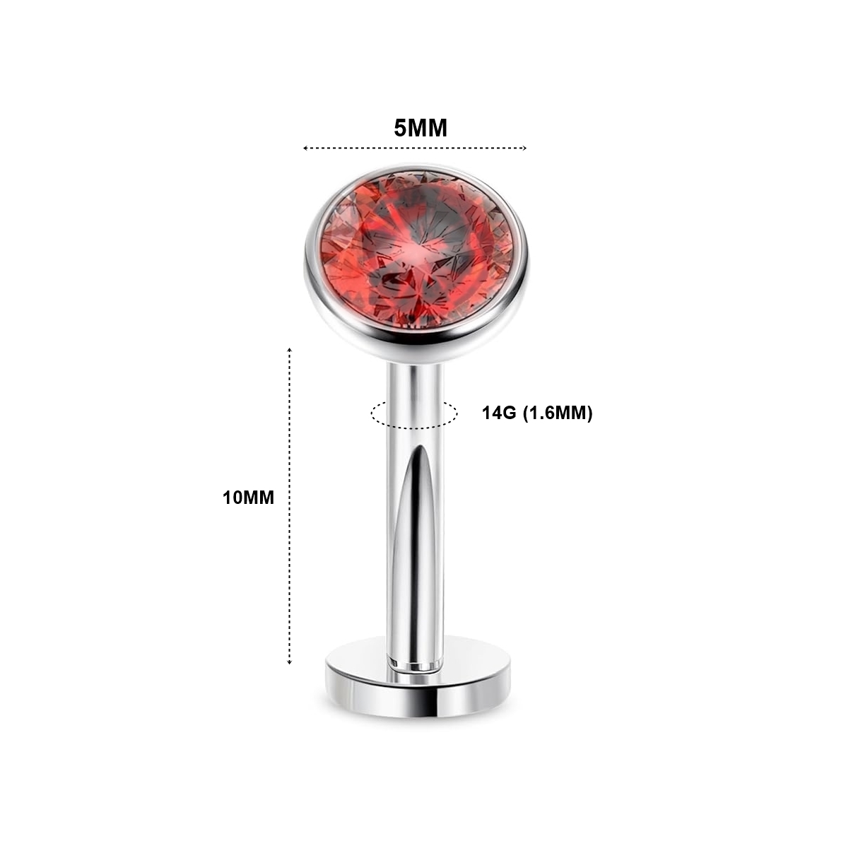 Titanium 14G (1.6MM) Internally Threaded Red Crystal Floating Belly Button Piercing 10mm