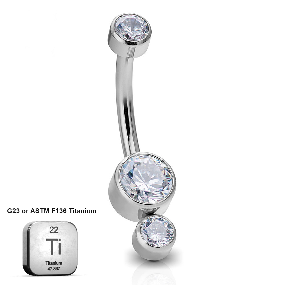 BELLY_10_06 ASTM F136 Titanium 14G (1.6MM) Internally Threaded White Dual Stone Belly Button Piercing 10MM