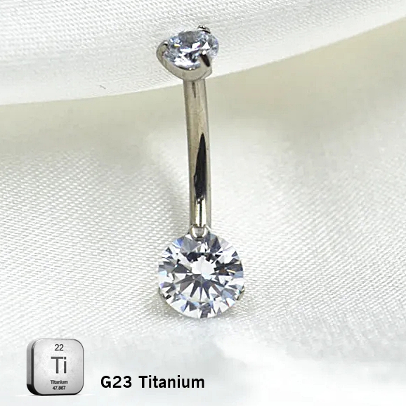 BELLY_10_13 ASTM F136 Titanium 14G (1.6MM) Internally Threaded Round Crystal Belly Button Piercing 10MM