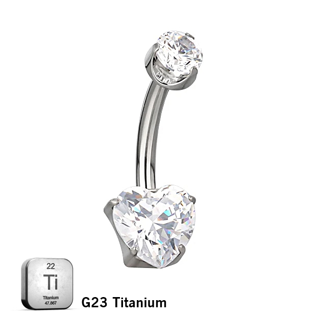 BELLY_10_14 ASTM F136 Titanium 14G (1.6MM) Internally Threaded Heart Belly Button Piercing 10MM