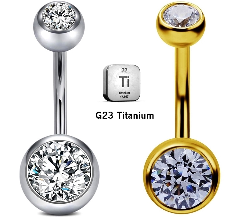 BELLY_10_15 ASTM F136 Titanium 14G (1.6MM) Externally Threaded Round Crystal Belly Button Piercing 10MM