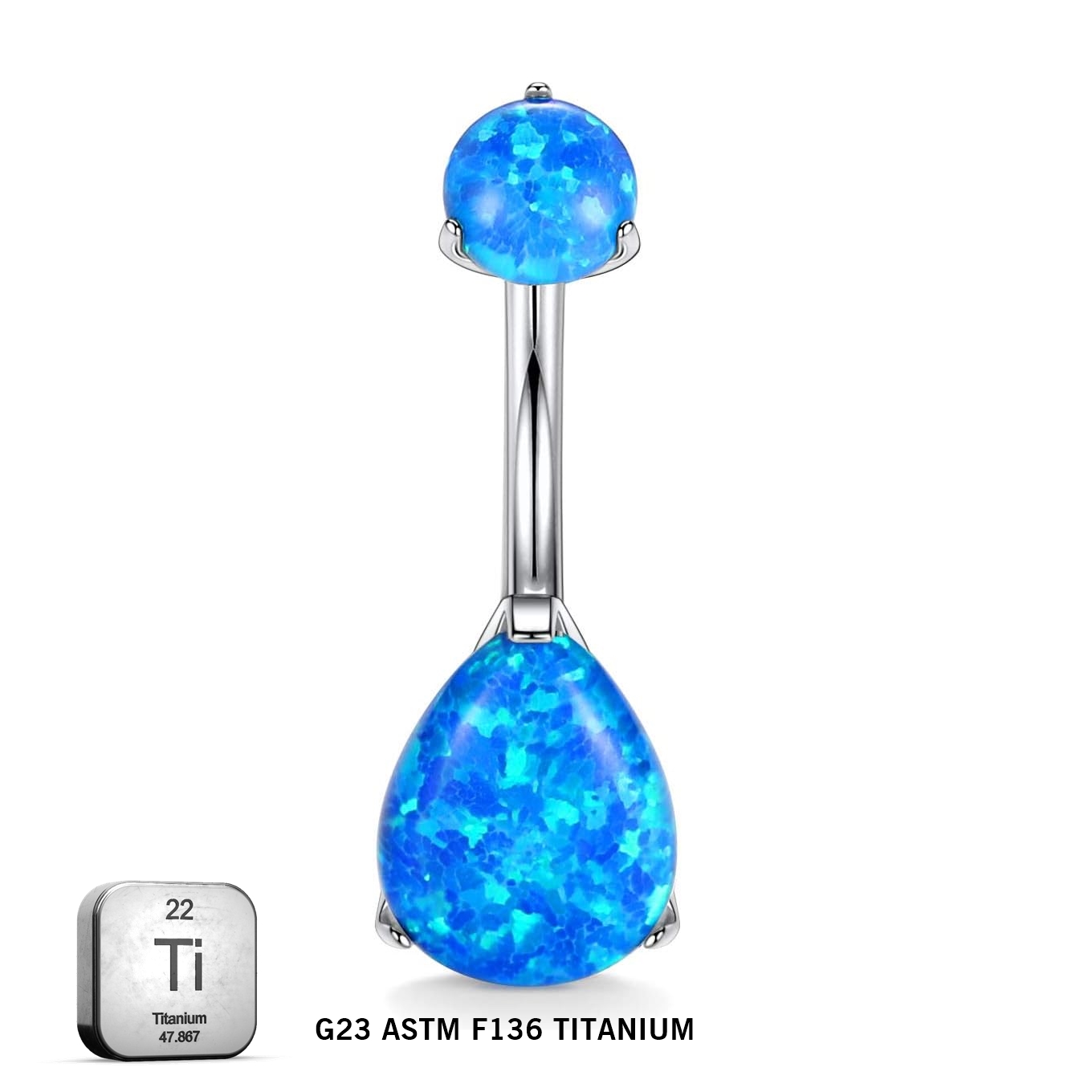 ASTM F136 Titanium 14G (1.6MM) Internally Threaded Blue Belly Button Piercing 10MM