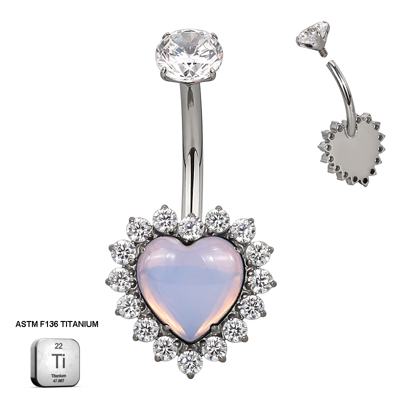 Opal Heart Halo Belly Piercing