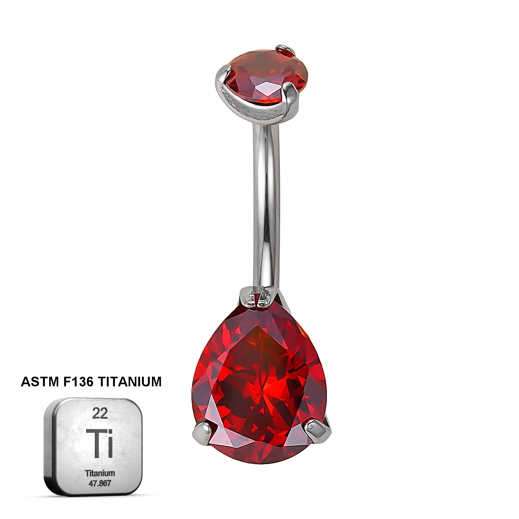 Pear-Cut Red Gem Belly Piercing – ASTM F136 Titanium