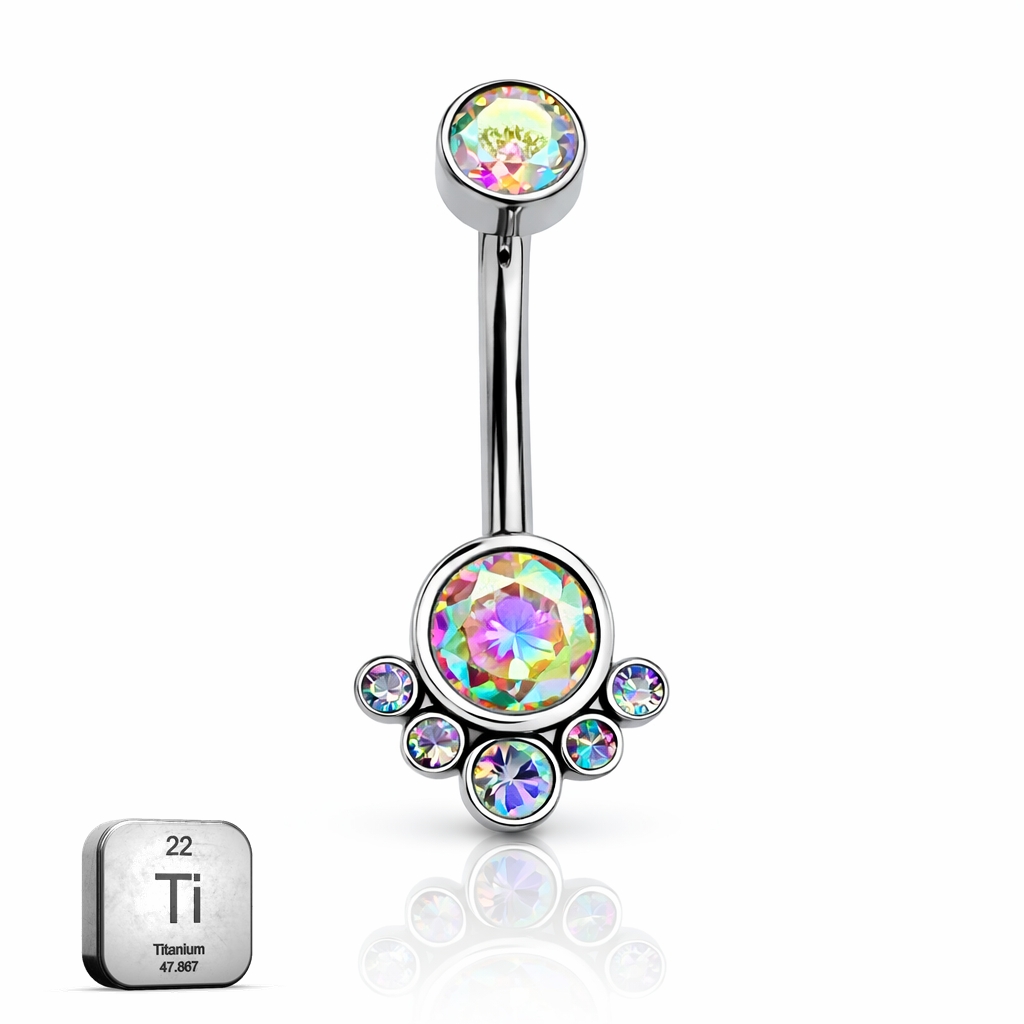 Titanium Internally Threaded AB Stone Cluster Belly Bar