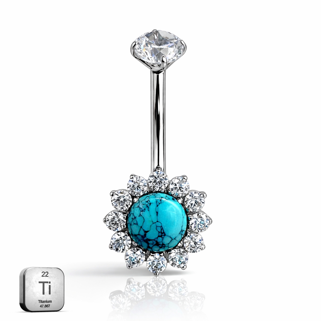 Titanium Turquoise Flower Navel Piercing Jewelry