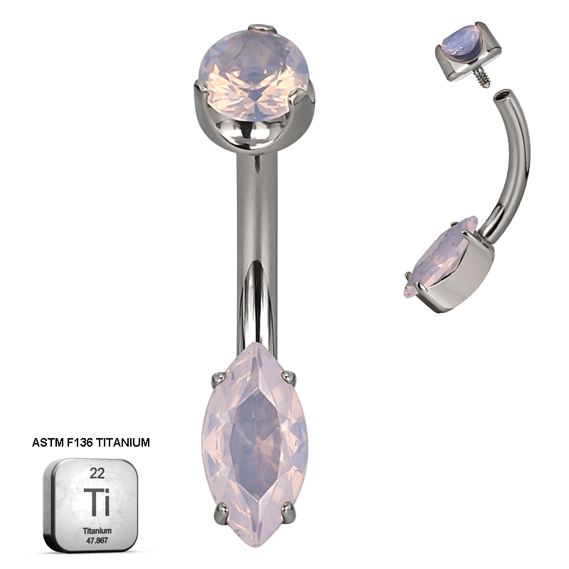 Rose Quartz Marquise Belly Piercing