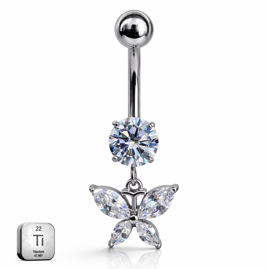 Titanium Butterfly Dangle Belly Bar