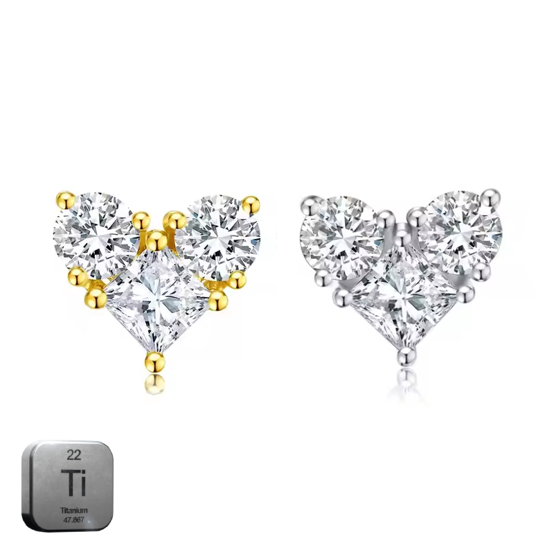 Natural Titanium 16G (1.2MM) Internally Threaded Crystal Heart Piercing Stud
