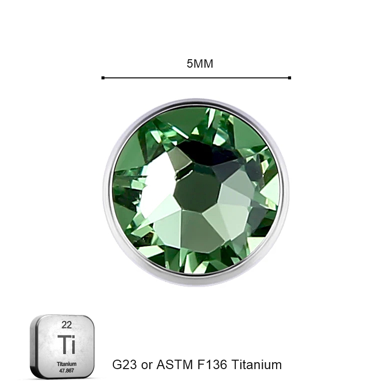 Dermal_14G_01 ASTM F136 Titanium Green Microdermal Dermal Crystal Top Replacement 5MM