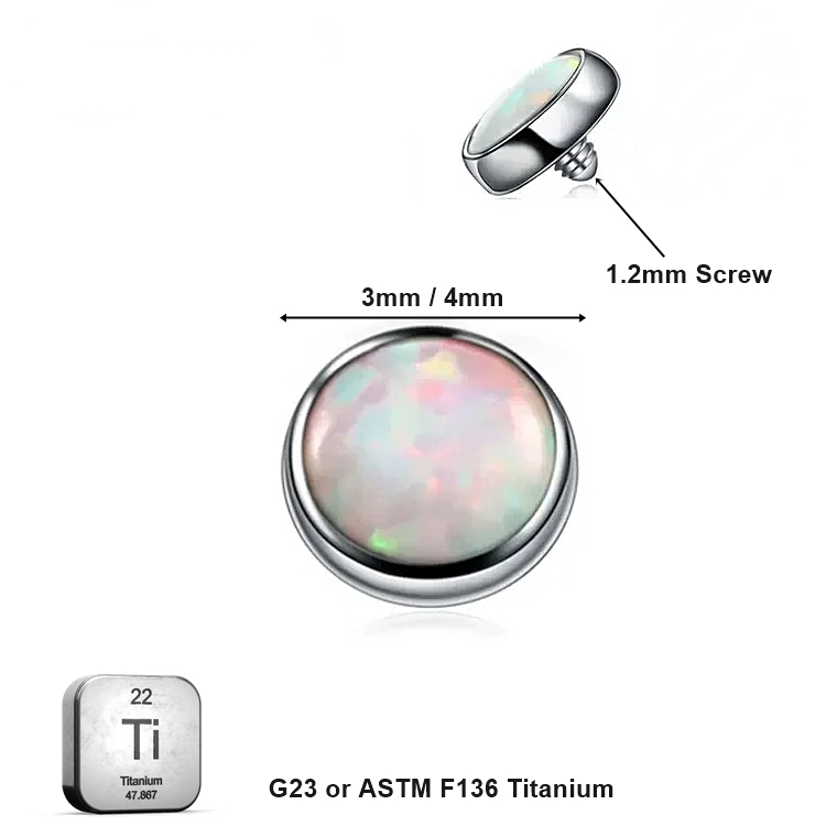 Dermal_14G_04 ASTM F136 Titanium White Opal Microdermal Dermal Crystal Top Replacement 3mm and 4mm