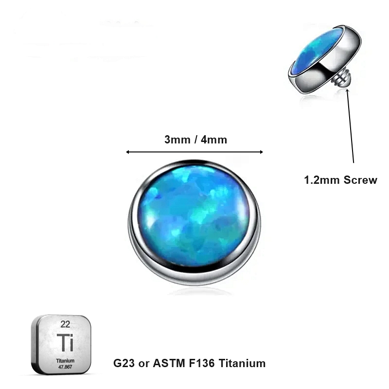 Dermal_14G_05 ASTM F136 Titanium Blue Opal Microdermal Dermal Crystal Top Replacement 3mm and 4mm