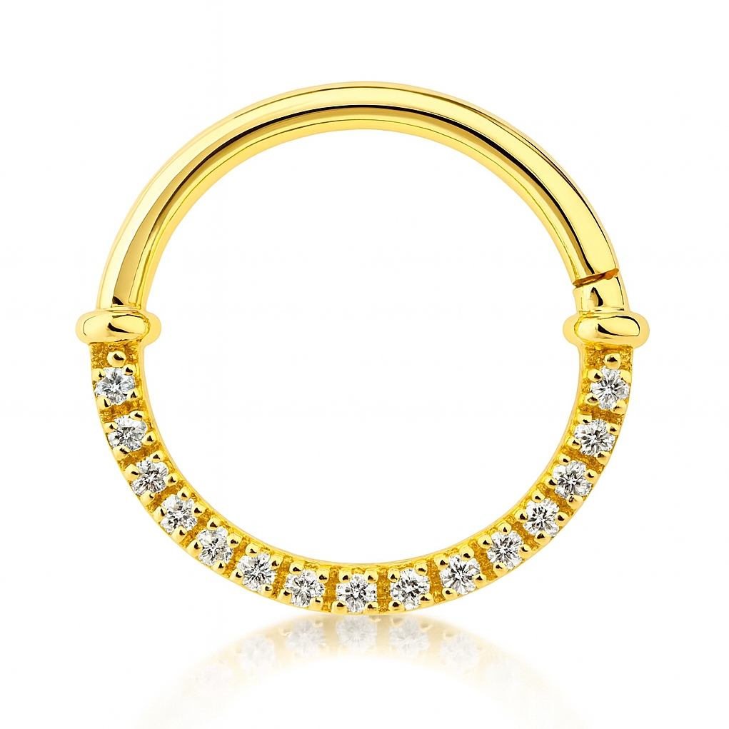 18K Yellow Gold Diamond Hinged Clicker – For Daith & Septum Piercings