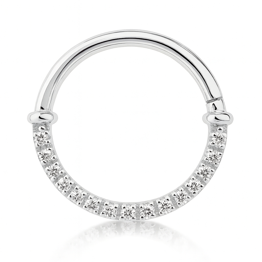 18K White Gold Diamond Hinged Clicker – For Daith & Septum Piercings