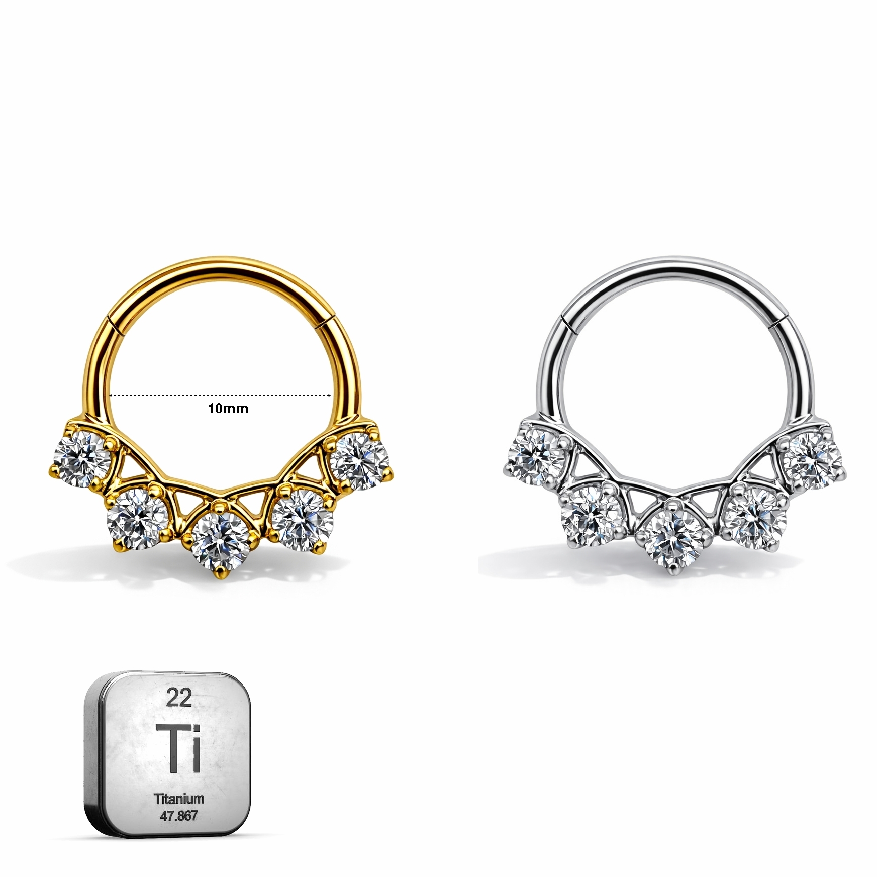 Titanium Hinged Hoop with CZ Accents – 16G | 10mm