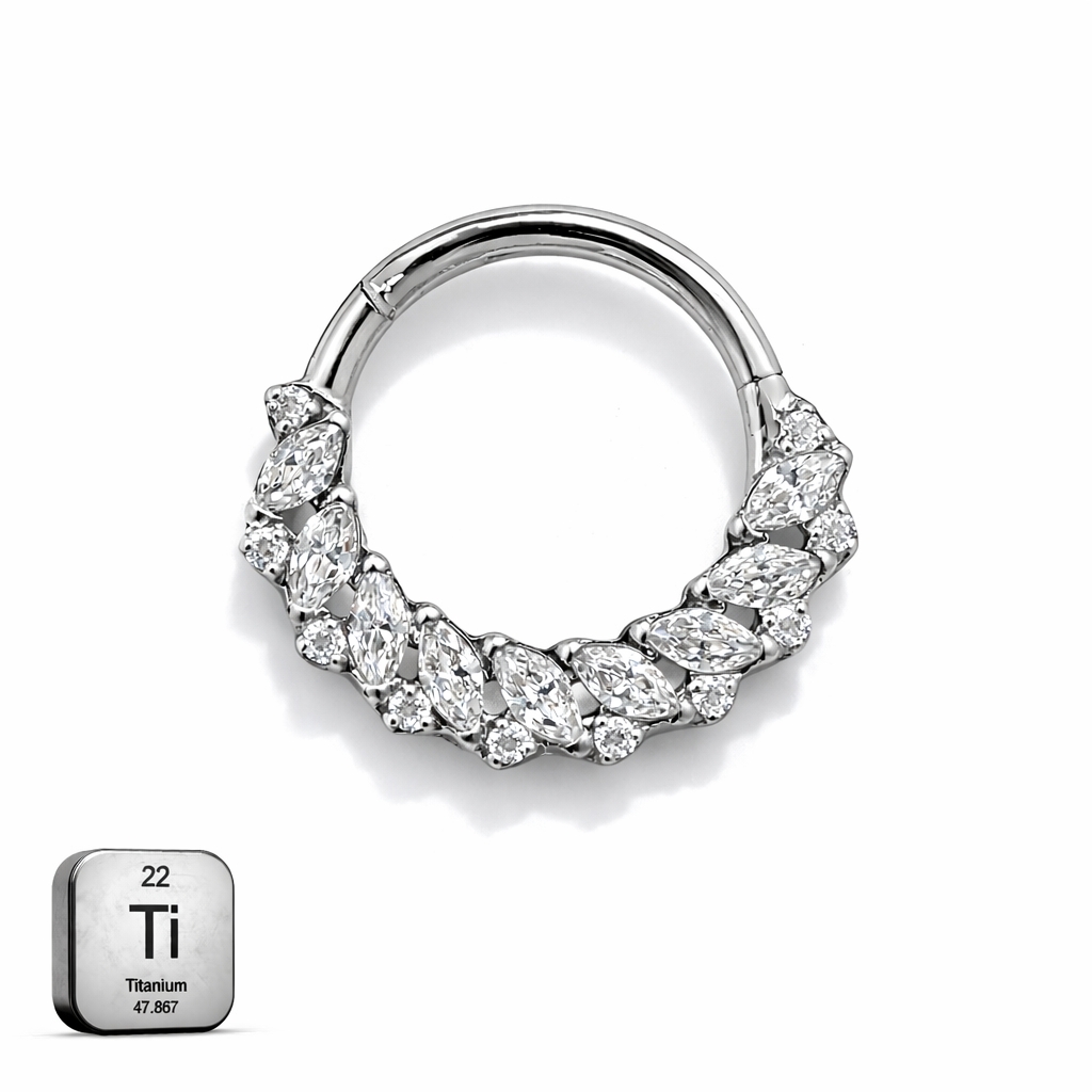 Titanium Hinged Hoop Marquise Dual CZ – 16G | 10mm