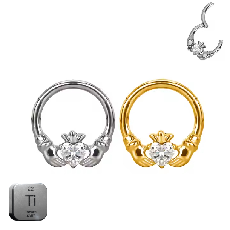 Titanium Heart in Hand Daith & Septum Piercing Hoop 16G 8MM