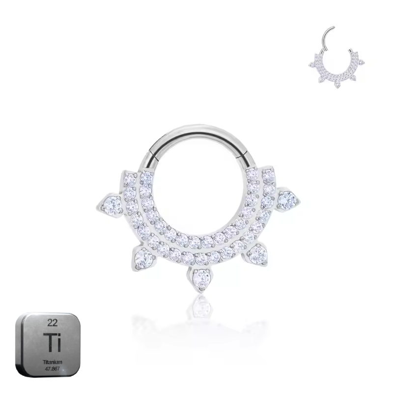 Natural Titanium Multi Crystal Daith & Septum Piercing Hoop 16G 8MM