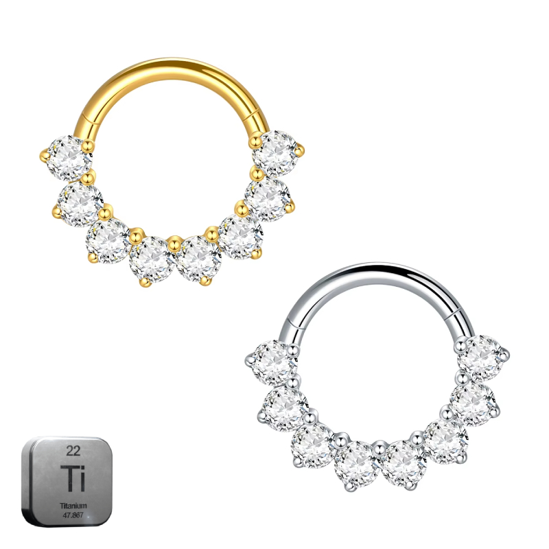 Titanium 8 Crystal Daith & Septum Piercing Hoop 16G 8MM