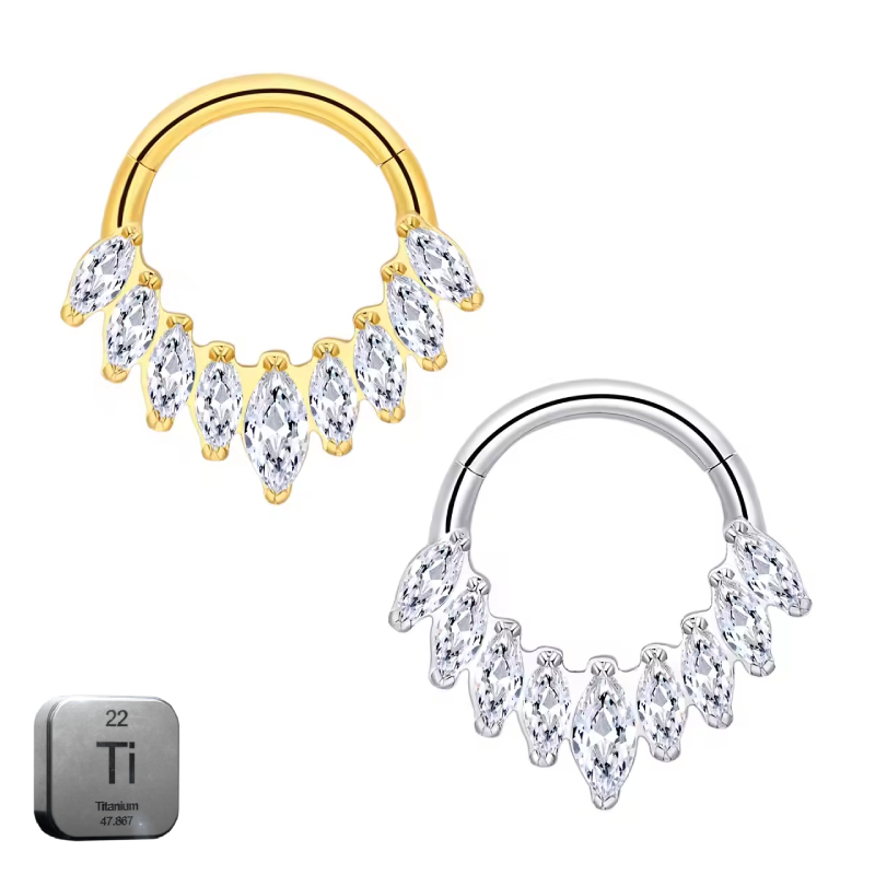 Titanium 9 Crystal Daith & Septum Piercing Hoop 16G 8MM