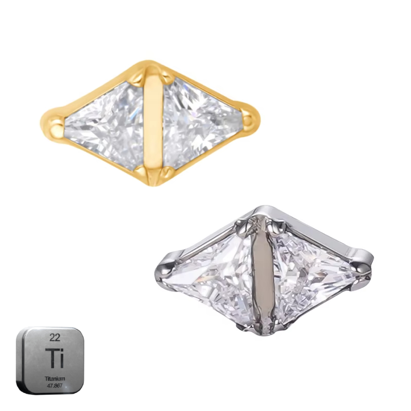 Natural Titanium 16G (1.2MM) Internally Threaded Diamond Crystal Piercing Stud