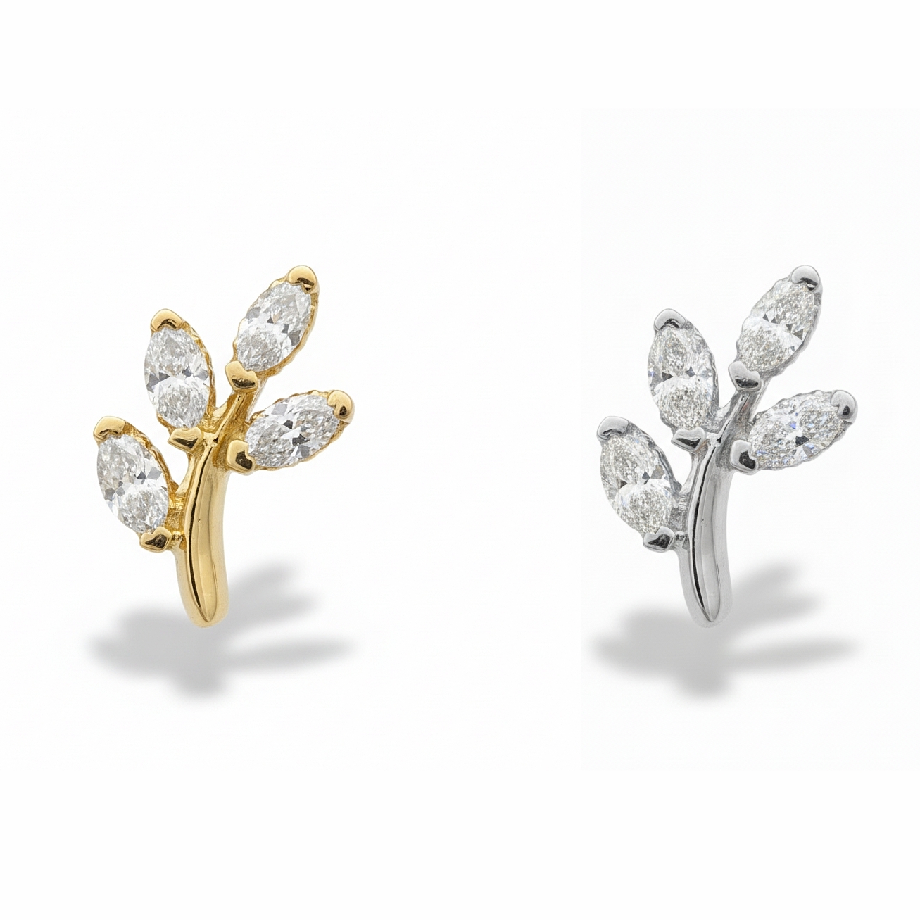 18K Gold Leaf Marquise Natural Diamond Stud (Right & Left)