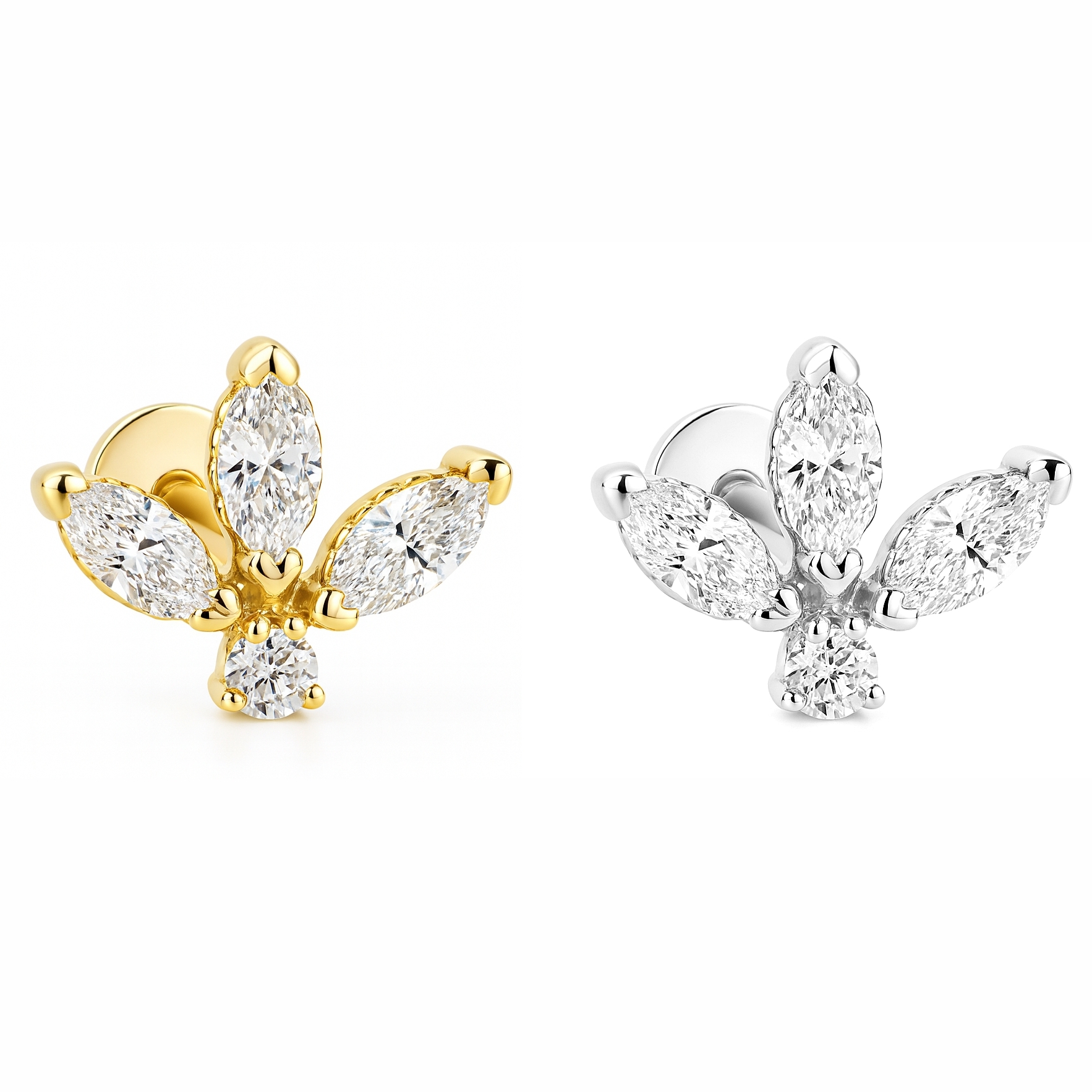 18K Gold Lotus Labret with VVS D Color Lab Diamonds