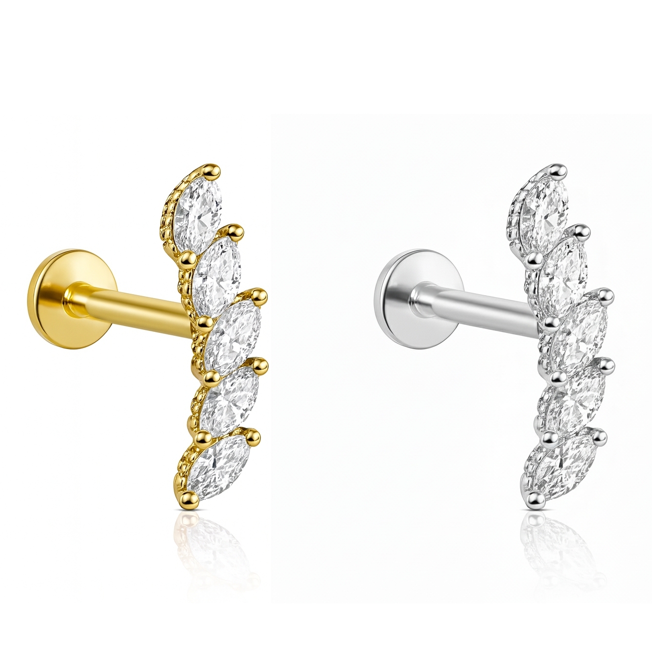 18K Gold Marquise Natural Diamond Curve Labret