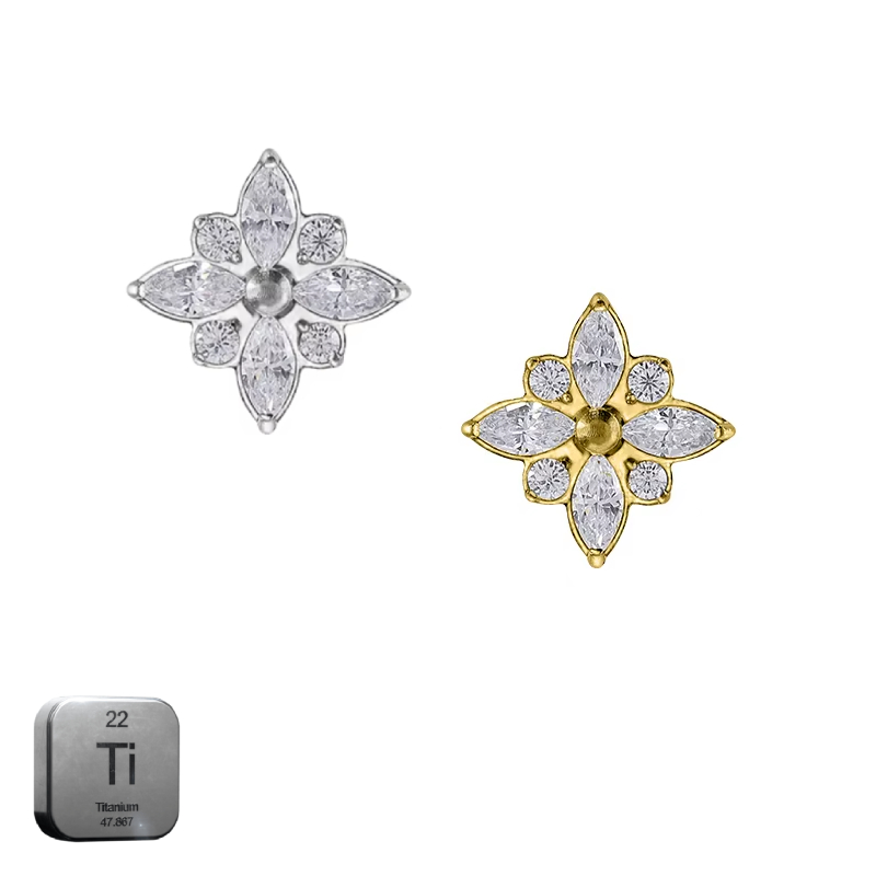 Natural Titanium 16G (1.2MM) Internally Threaded Diamond Flower Piercing Stud