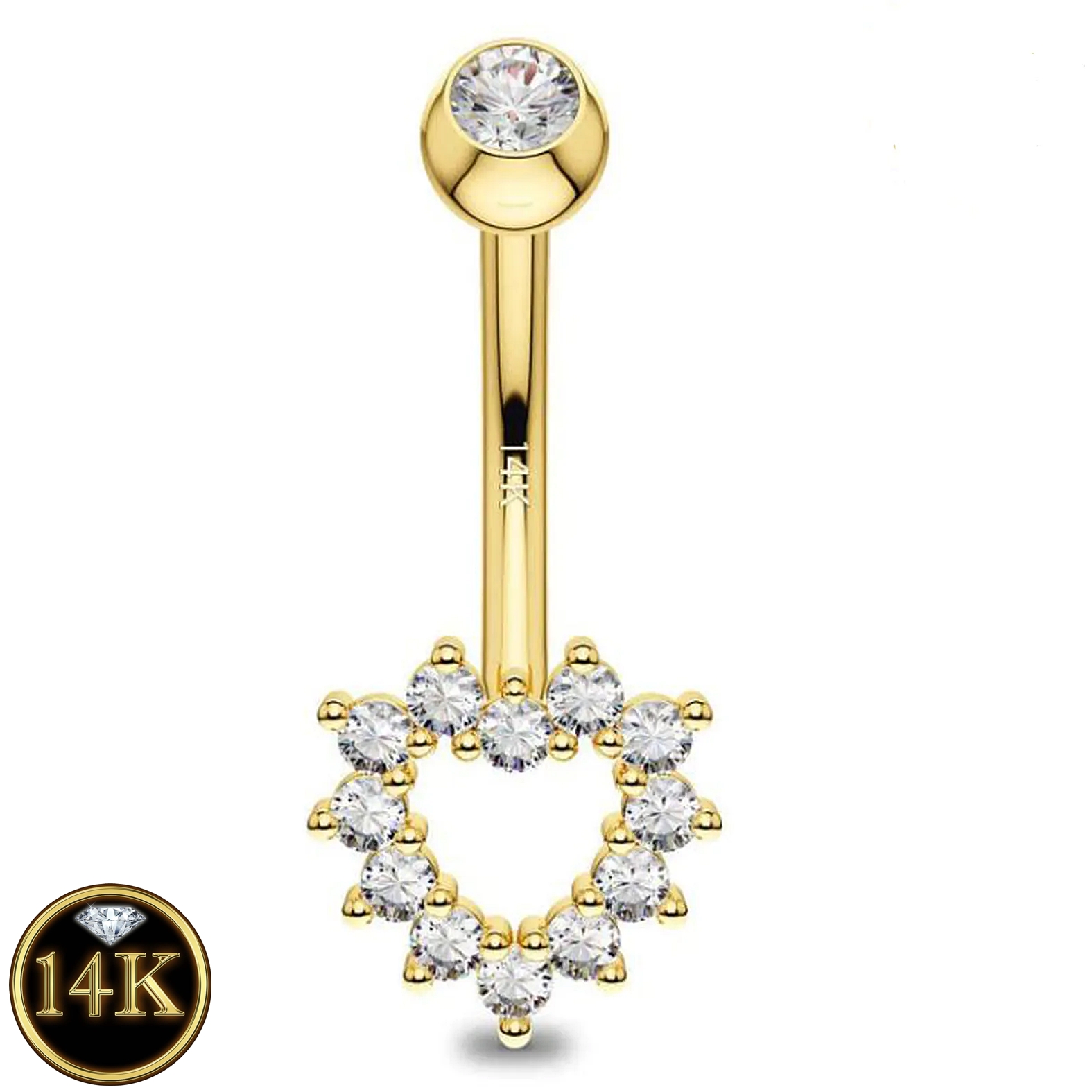 14K Solid Gold Heart Belly Button Ring