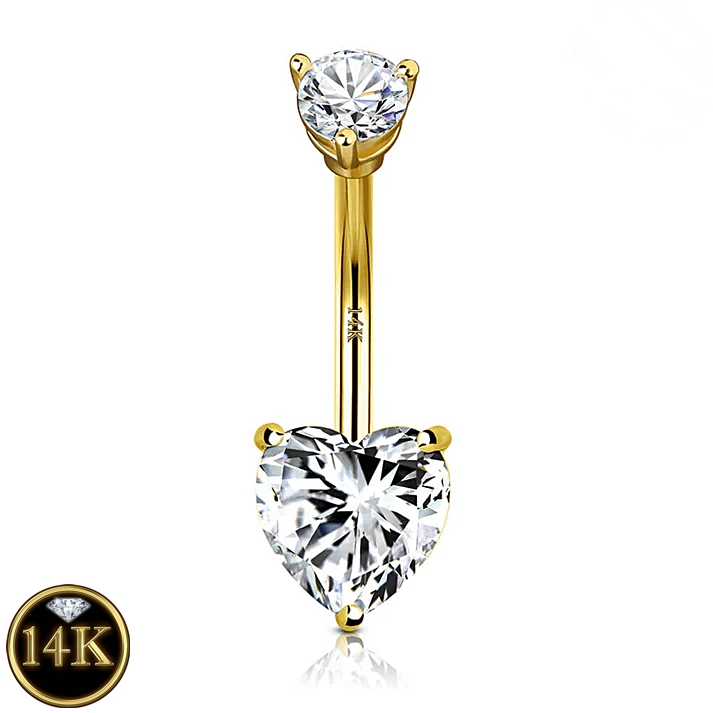 14K Solid Gold Heart Belly Button Ring