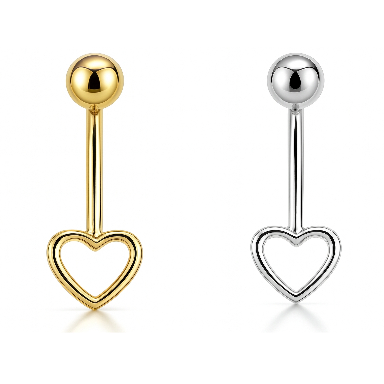14K Solid Gold Heart Belly Piercing Jewelry – Internal Threaded