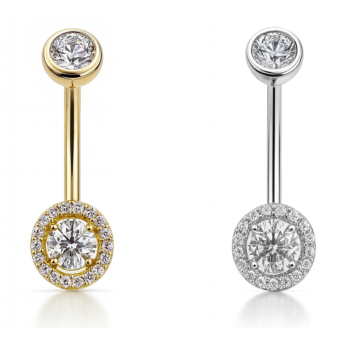 14K Solid Gold Halo Cubic Zirconia Belly Piercing Jewelry – Internal Threaded