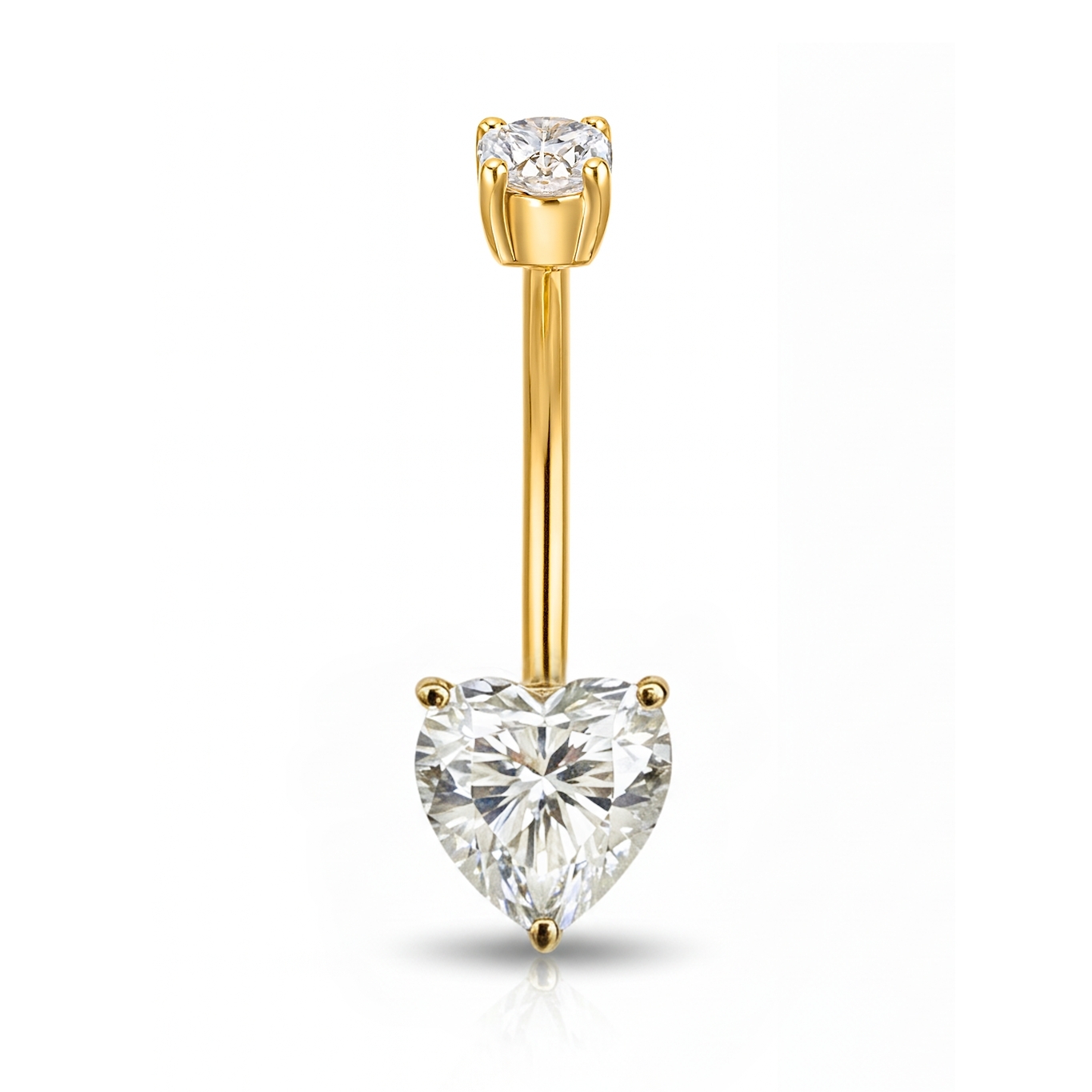 18K Gold Belly Curve with Heart & Round D Color Moissanite