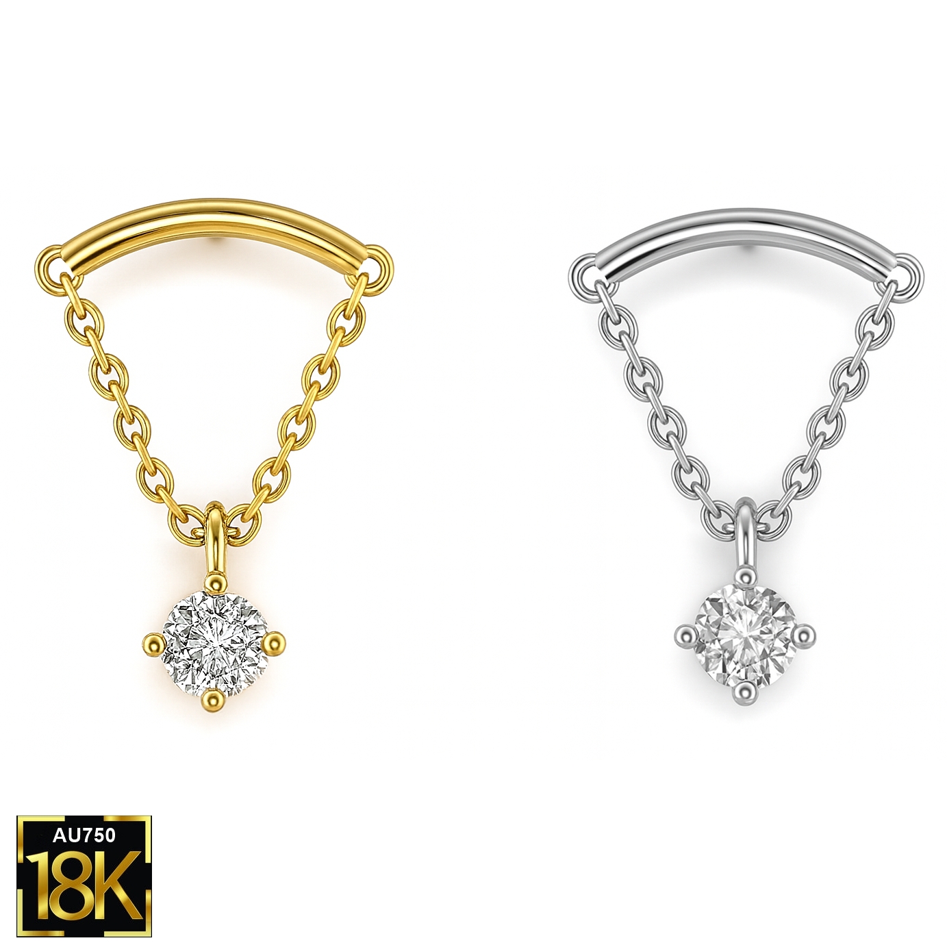 18K Gold Hidden Helix Piercing with Natural VVS Diamonds