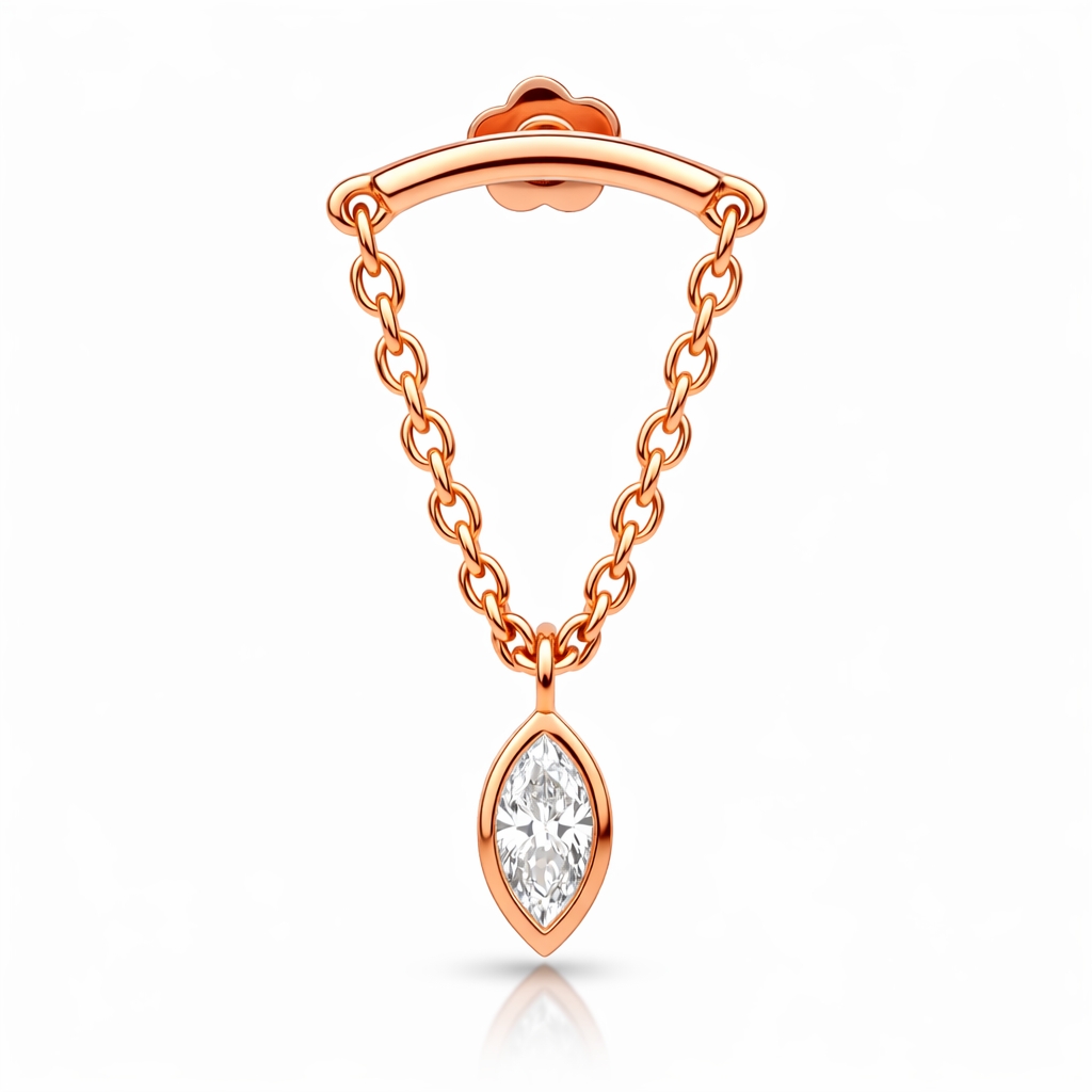 18K Rose Gold Hidden Helix Chain Stud with 4 mm Marquise Natural Diamond