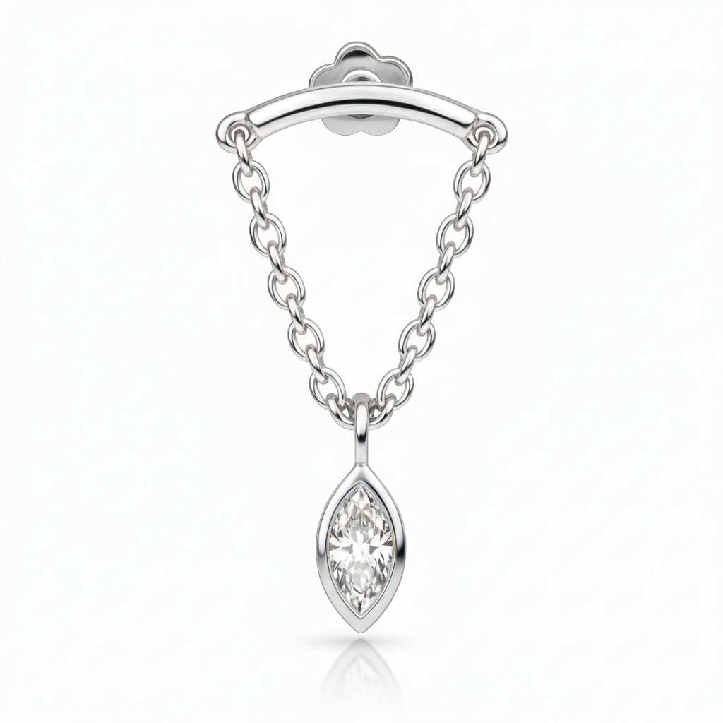 18K White Gold Marquise Diamond Hidden Helix Piercing