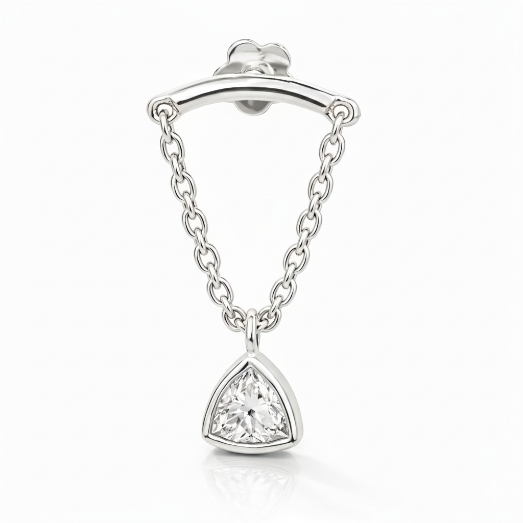 18K White Gold Trillion Moissanite Hidden Helix Piercing