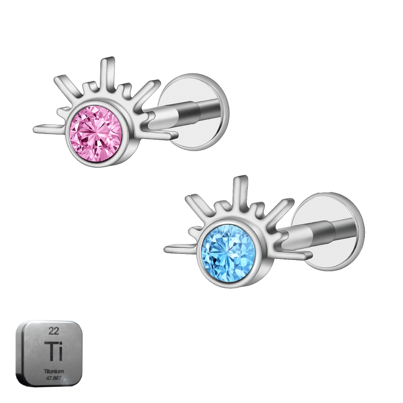 Natural Titanium 16G (1.2MM) Internally Threaded Sun Piercing Stud