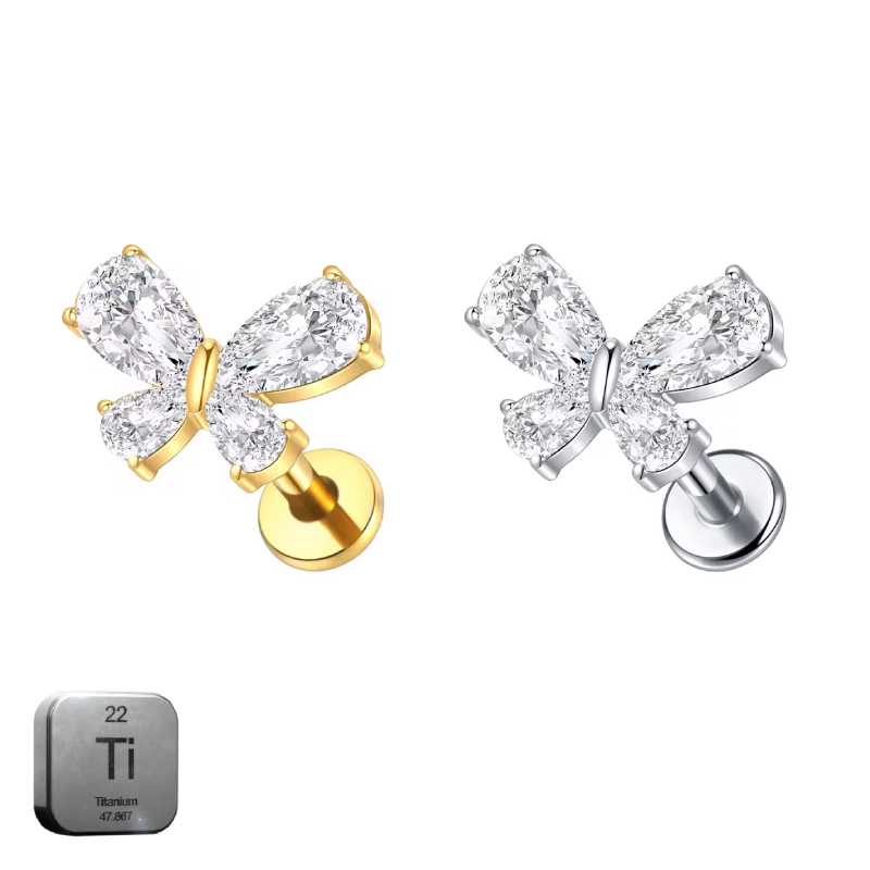 Titanium 16G (1.2MM) Internally Threaded Butterfly Labret Stud
