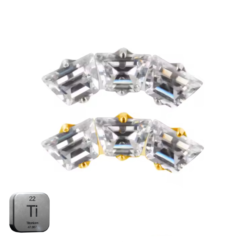 Titanium Curved Crystal16G (1.2MM) Internally Threaded Ear Piercing Jewelry