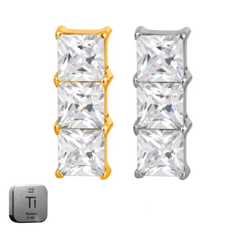 Titanium Square Crystal16G (1.2MM) Internally Threaded Ear Piercing Jewelry