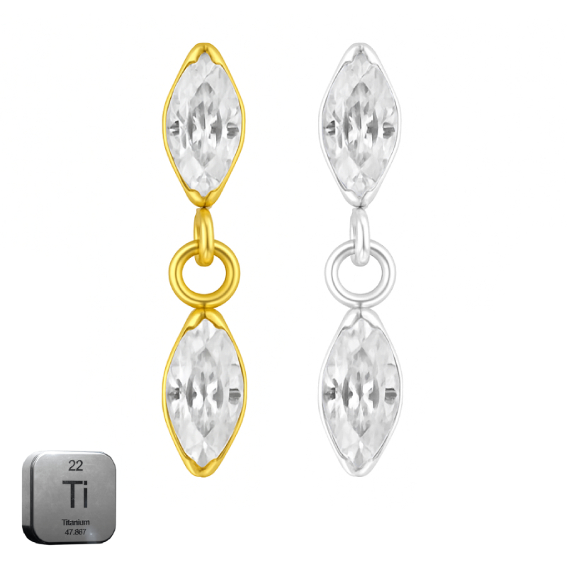Titanium 16G (1.2mm) Internally Threaded Marquise Dangling Piercing Stud