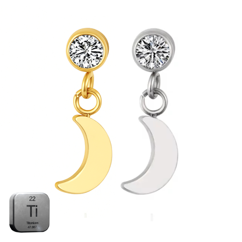 Titanium 16G (1.2mm) Internally Threaded Moon Dangling Piercing Stud