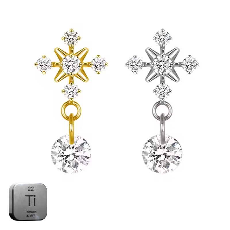 Titanium 16G (1.2mm) Internally Threaded Snow Flake Dangling Piercing Stud