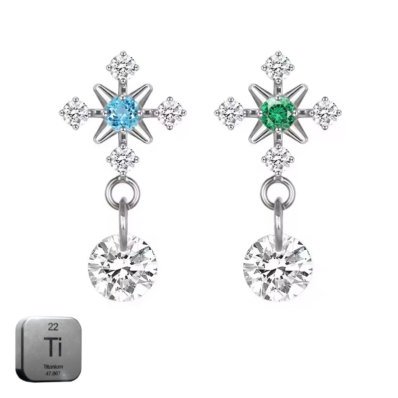 Natural Titanium 16G (1.2mm) Internally Threaded Snow Flake Dangling Piercing Stud