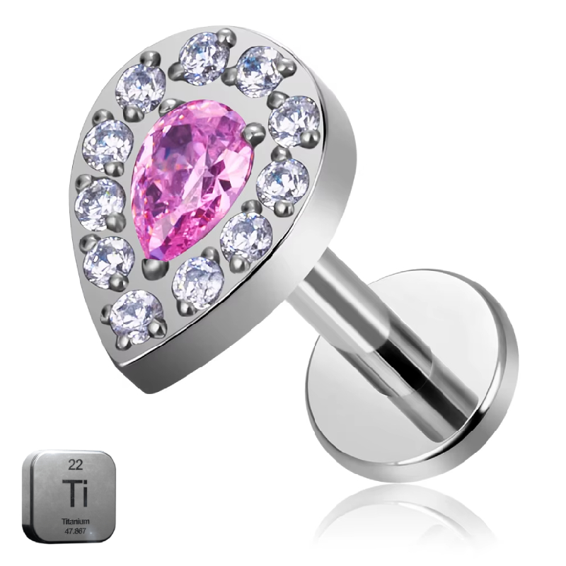 Natural Titanium 16G Internally Threaded Water Drop Labret Stud