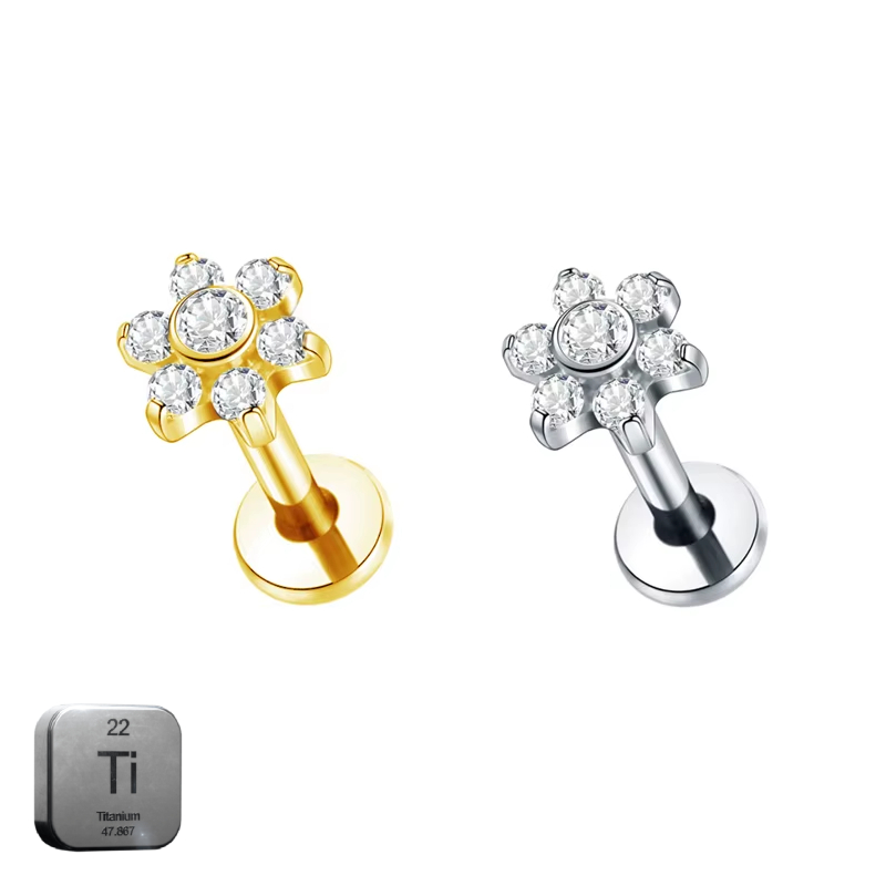 Natural Titanium 16G (1.2mm) Internally Threaded Flower Stud