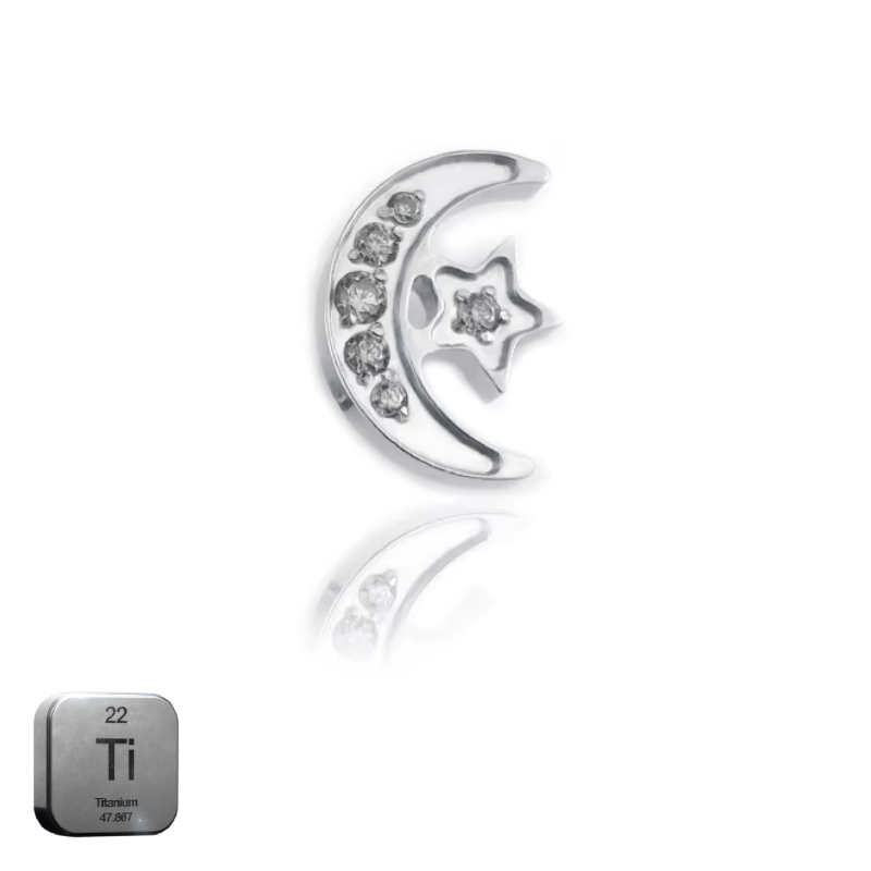 Natural Titanium 16G (1.2MM) Internally Threaded Moon with Star Labret Stud