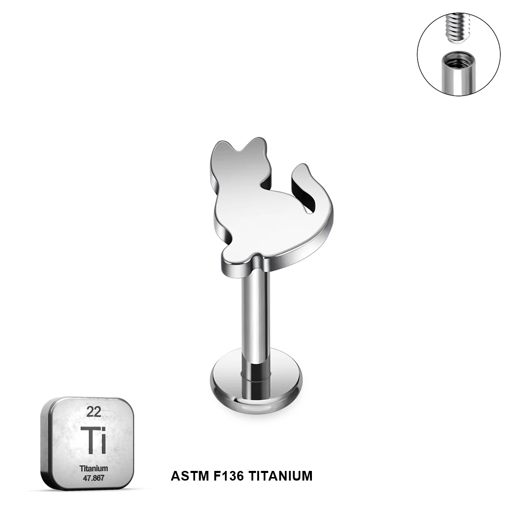 Titanium Internally Threaded Cat Shape Stud